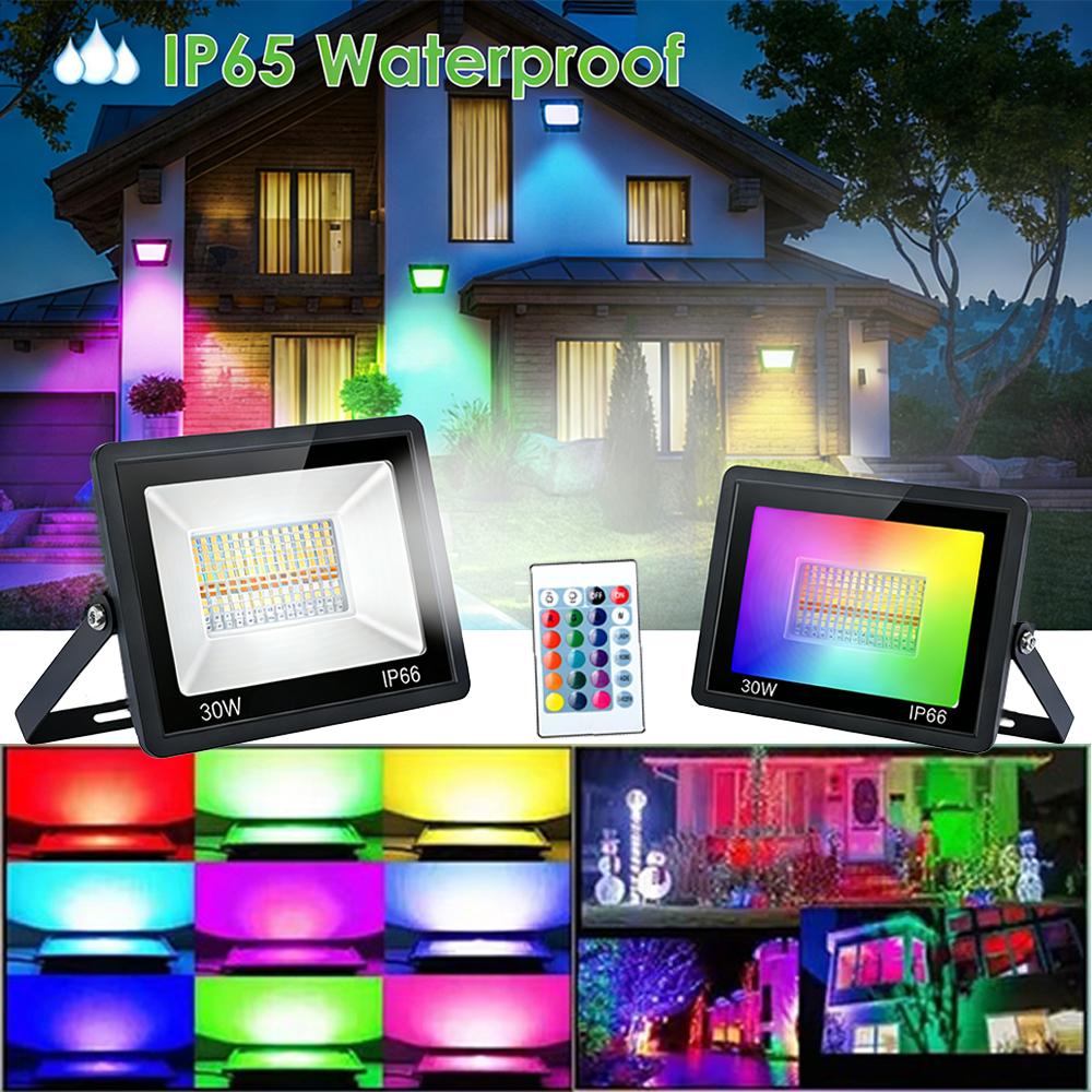 RGB Flood Light Outdoor Waterproof Led Floodlight RGB Reflector Spotlight Lamps with Remote Control for Garden Decor Lighting