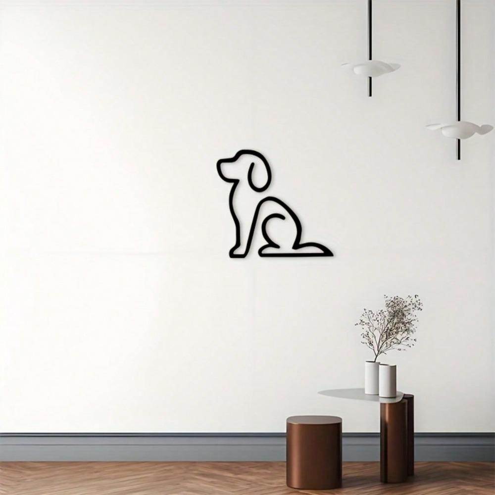 Metal Wall Art Sitting Dog Plaque Black Line Art Decor for Home Indoor Outdoor Gift Pet Lovers