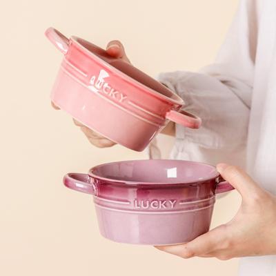 Colorful Ceramic Binaural Soup Bowl Household High Value Gradual Change Instant Noodle Bowl Baked Rice Baking Bowl Fruit Salad Bowl Sweet Bowl