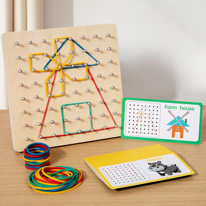 Montessori Wooden Children's Educational Toys Nail Boards Geometry Math Teaching Aids For Shape Cognition Imagination Develop