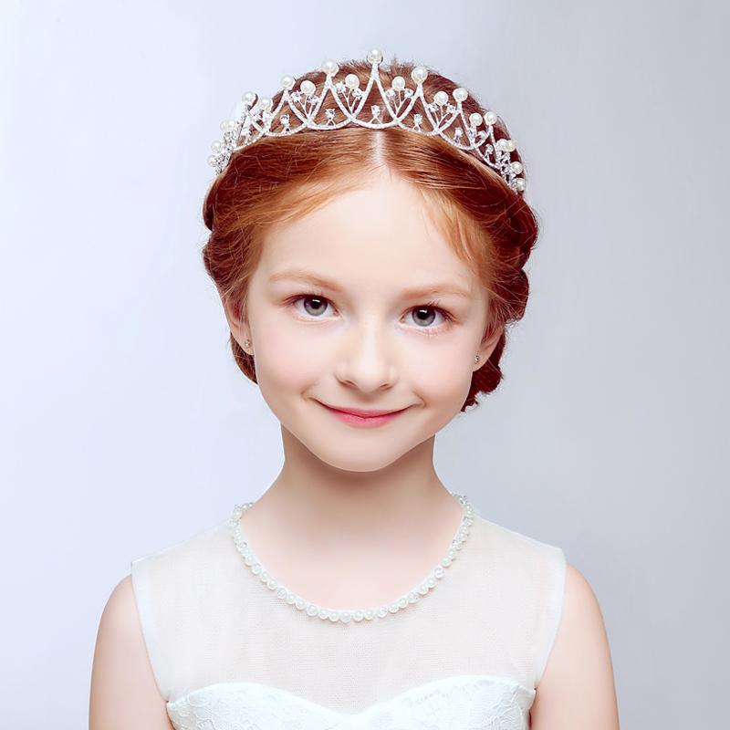 Fashion Gold Silver Color Crystal Crowns For Kids Child Girls Pearls Tiaras Diadems Wedding Hair Accessories Bridal Jewelry