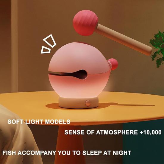 

Wooden Fish Night Light with 3 Brightness Levels Soft Glow Flicker Free Stress Reducing Wooden Fish LED Night Lamp зелёный