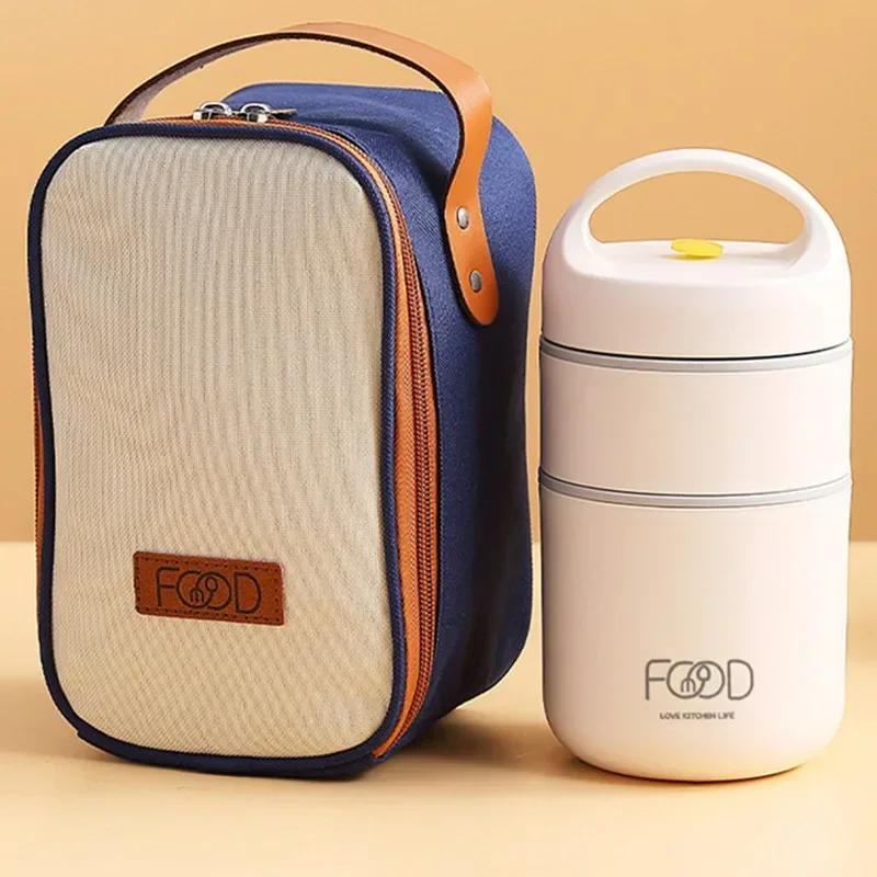 Portable Thermal Porridge Cup Insulation Lunch Box Bento Box With Insulation Bag Food Warmer Thermos Soup Cup For School Outdoor