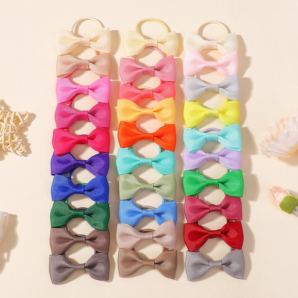 20/40pcs 2.75'' Solid Ribbon Bowknot Hair Rubber Band for Baby Girls Handmade Cute Bow Hair Ties Headwear Kids Hair Accessories