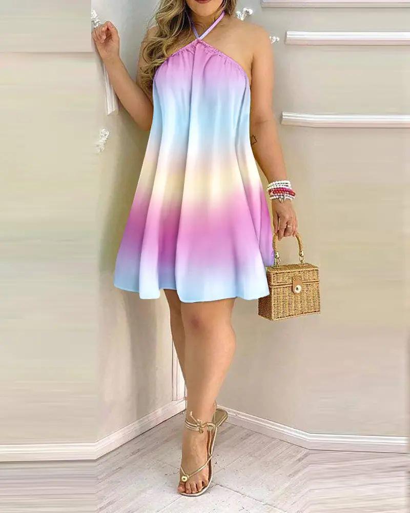 Summer Off-the-Shoulder Halter Lace-Up Loose Women s Dress Double Extra Large