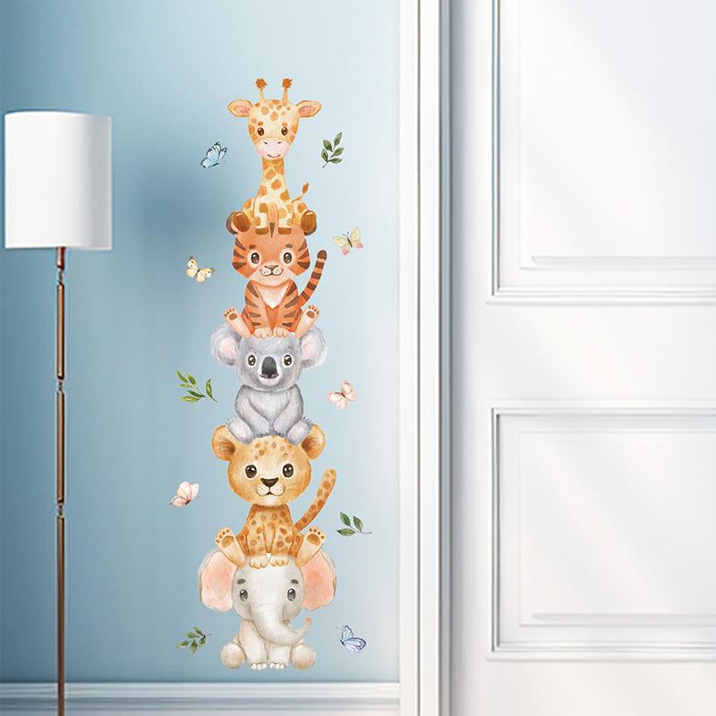 

Милые наклейки на стену Дженга с животными для гостиной, спальни, двери, лестничной клетки, фоновые наклейки на стену 1pcs