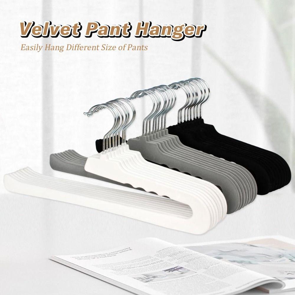10PCS White Clothes Hanger Slim Design Velvet Hangers Trouser Hanger  Closet Organization