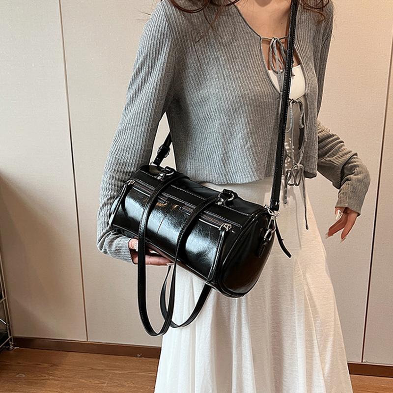 Yogodlns Underarm Barrel-shaped Bag For Women New Fashion Solid Crossbody Bag Versatile Large Capacity Shoulder Commuter Bag