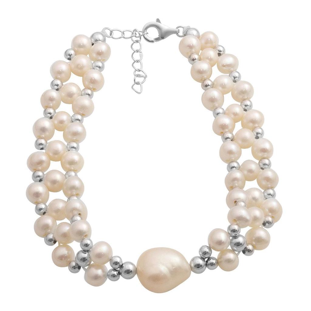 Silver Bracelet with Natural Baroque Pearls, Item Weight 15.82 Gr (2185215)