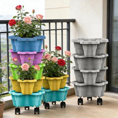 Stackable Planter Vertical Stackable Weatherproof 4/5 Tier Indoor Outdoor Vegetable Pots for Yard Farm Patio Balcony Lawn Home