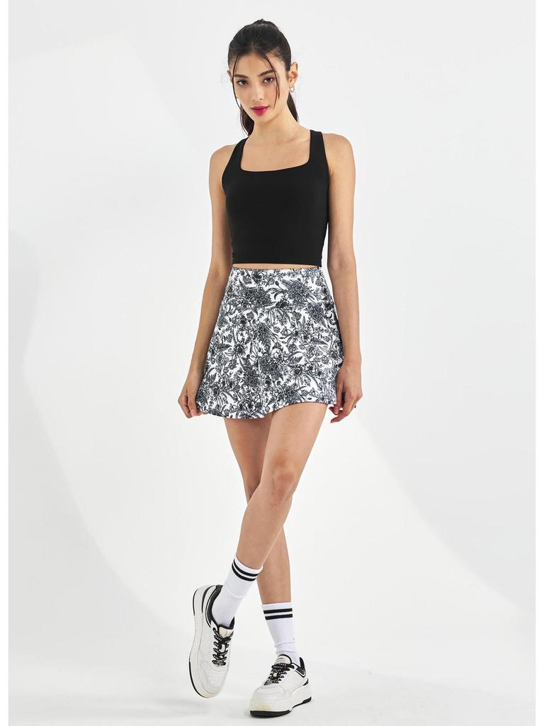 Women's Summer Activewear Set: Yoga Print Mini Skirt & Bra - Anti-Exposure for Outdoor Sports (Golf, Tennis, Badminton)