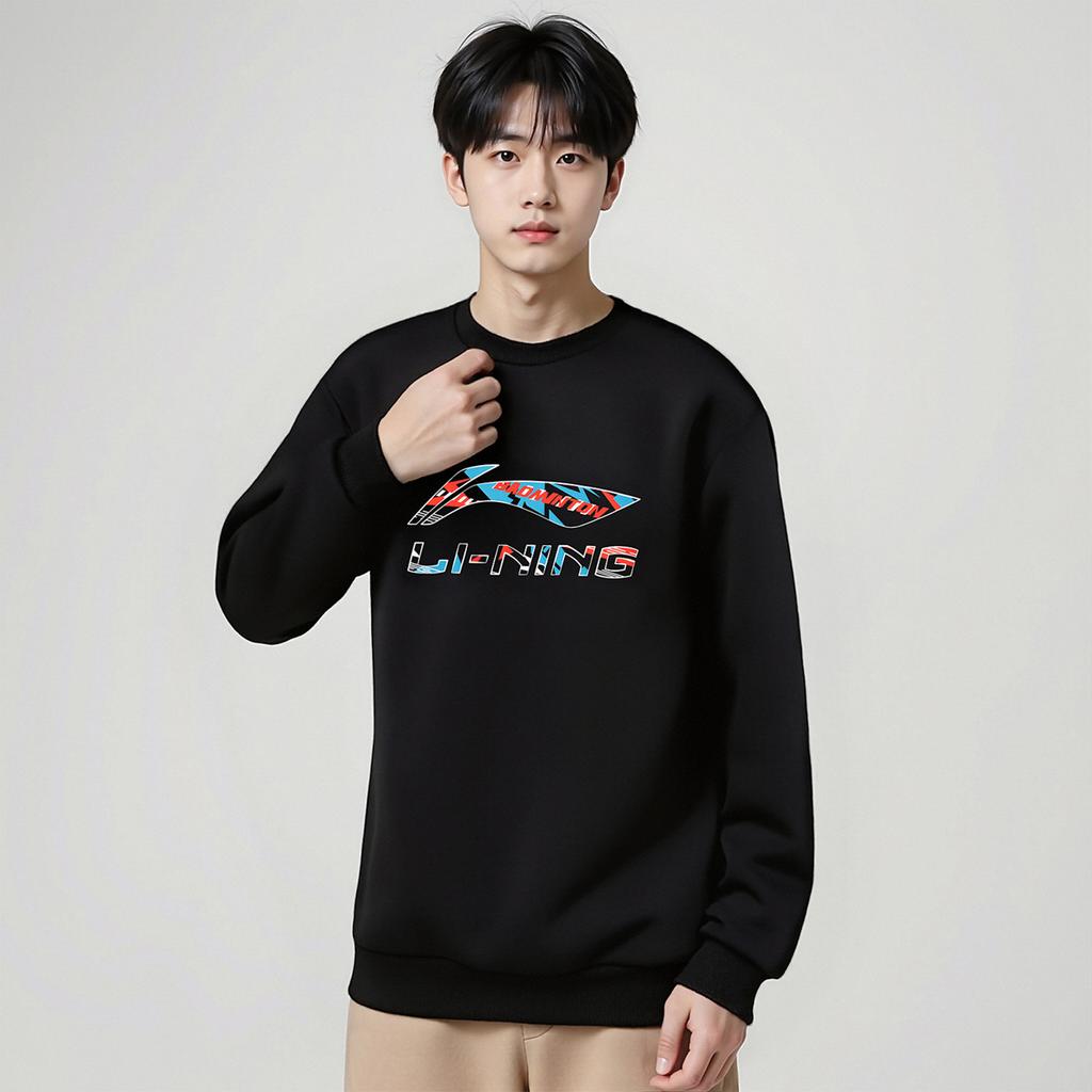 Li Ning Casual Fashion Logo Versatile Comfortable Round Neck Pullover Loose Sweatshirt Unisex Sweatshirt AWDUH61-1