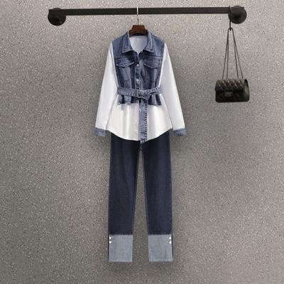 Lässiges Damen-Sweatshirt, Pullover, Top + Jeans, 2-teiliges Set
