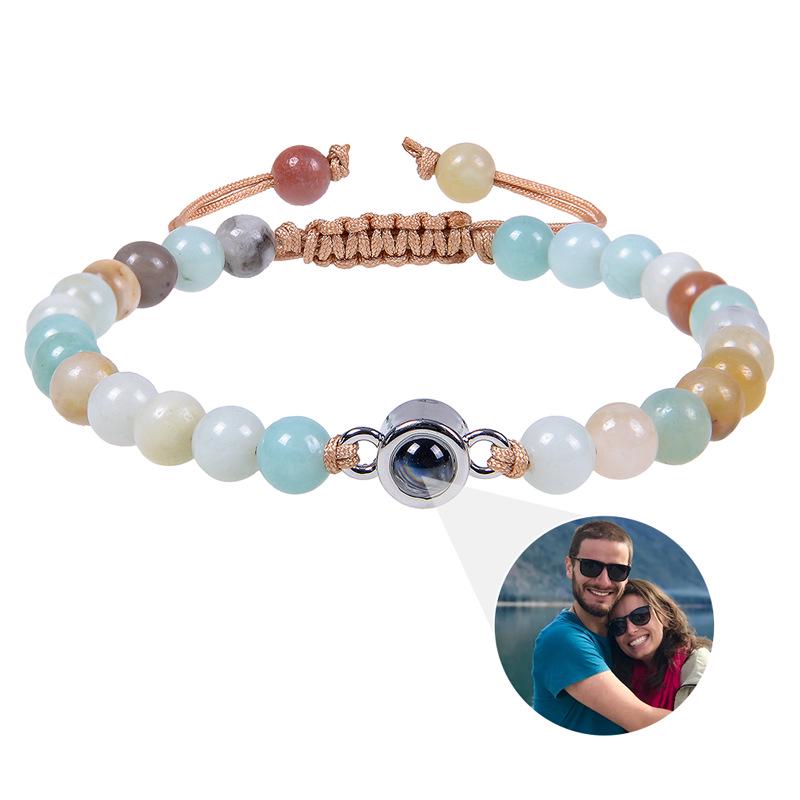 Προσαρμοσμένο Βραχιόλι Προβολής Φωτογραφίας με 100 Γλώσσες 'Σ' Αγαπώ' - Κοσμήματα από Φυσική Πέτρα