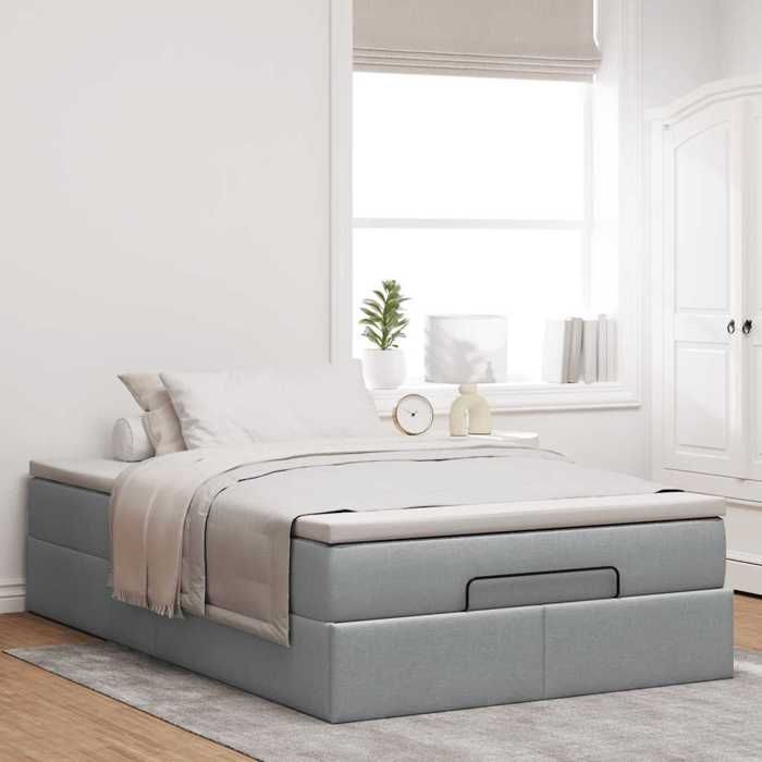 VidaXL Ottoman Bed Frame with Light Grey Mattress 120x190 Cm Fabric, Bed Frame, Upholstered Bed Frame, Bed Frame 3311092