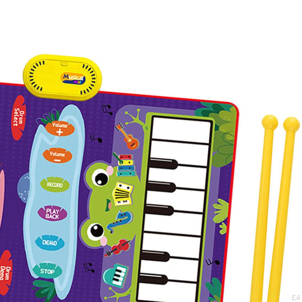2 in 1 Piano Drum Mat Musical Toy Adjustable Volume Portable Early Educational Durable Valentines