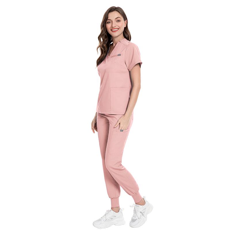 

Elastic V-neck Short Sleeve Nurse Uniform Set - Korean Style Surgical Gown for Hospital Use, Unisex, In Stock. Double Extra Large