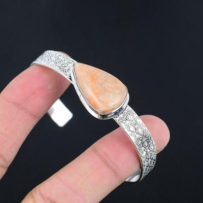 925 Sterling Silver Natural Orange Aventurine Handmade Mother Unique Boho Bangle