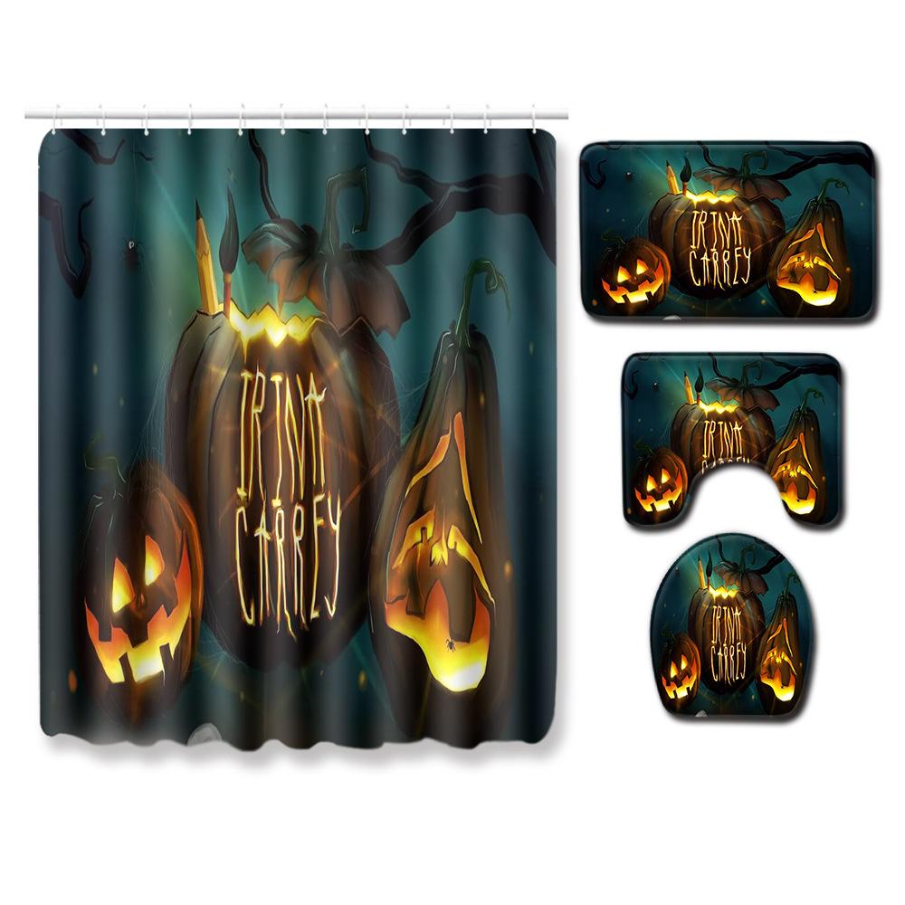 Halloween Bathroom Four-Piece Combination Set Bedroom Non-Slip Carpet Floor Mat Door Mat