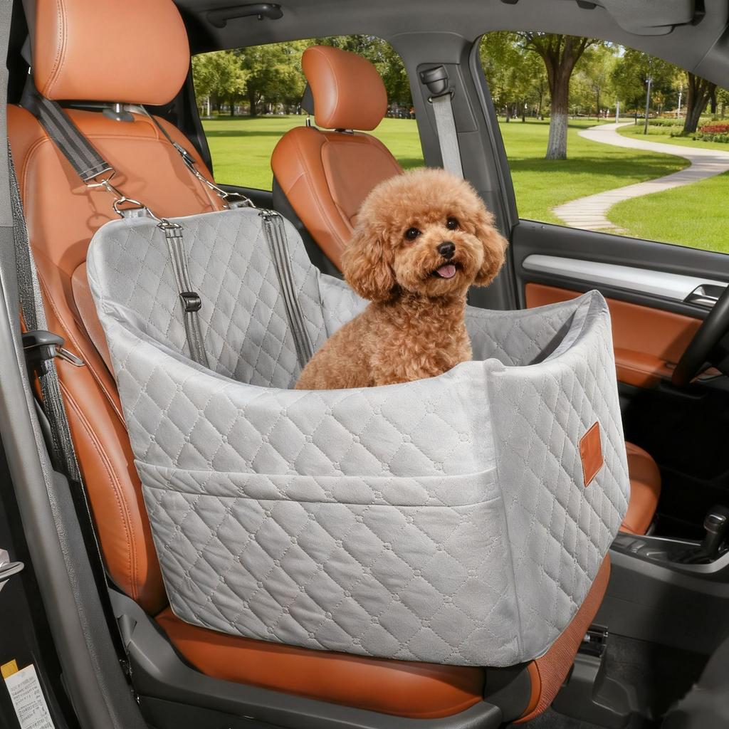 Dog Booster Car Seat for Small Dogs, Portable Pet Travel Carrier Bed with Safety Leash & Adjustable Seat Belt, Non-Slip Bottom