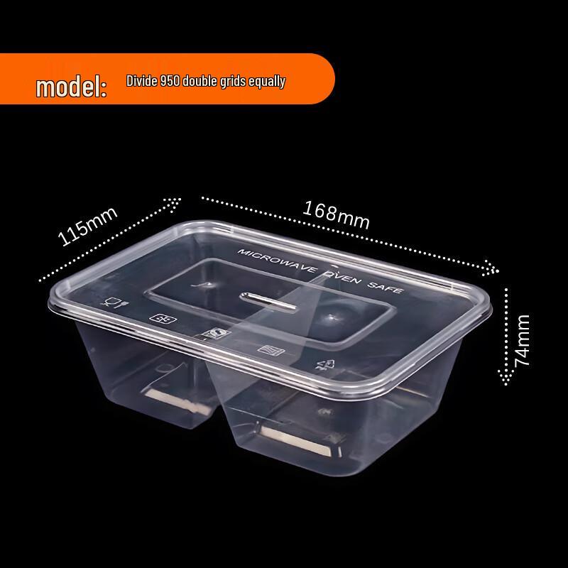 Jiwanggu 950ml Divided Disposable Takeout Food Containers with Lids (300 Sets)