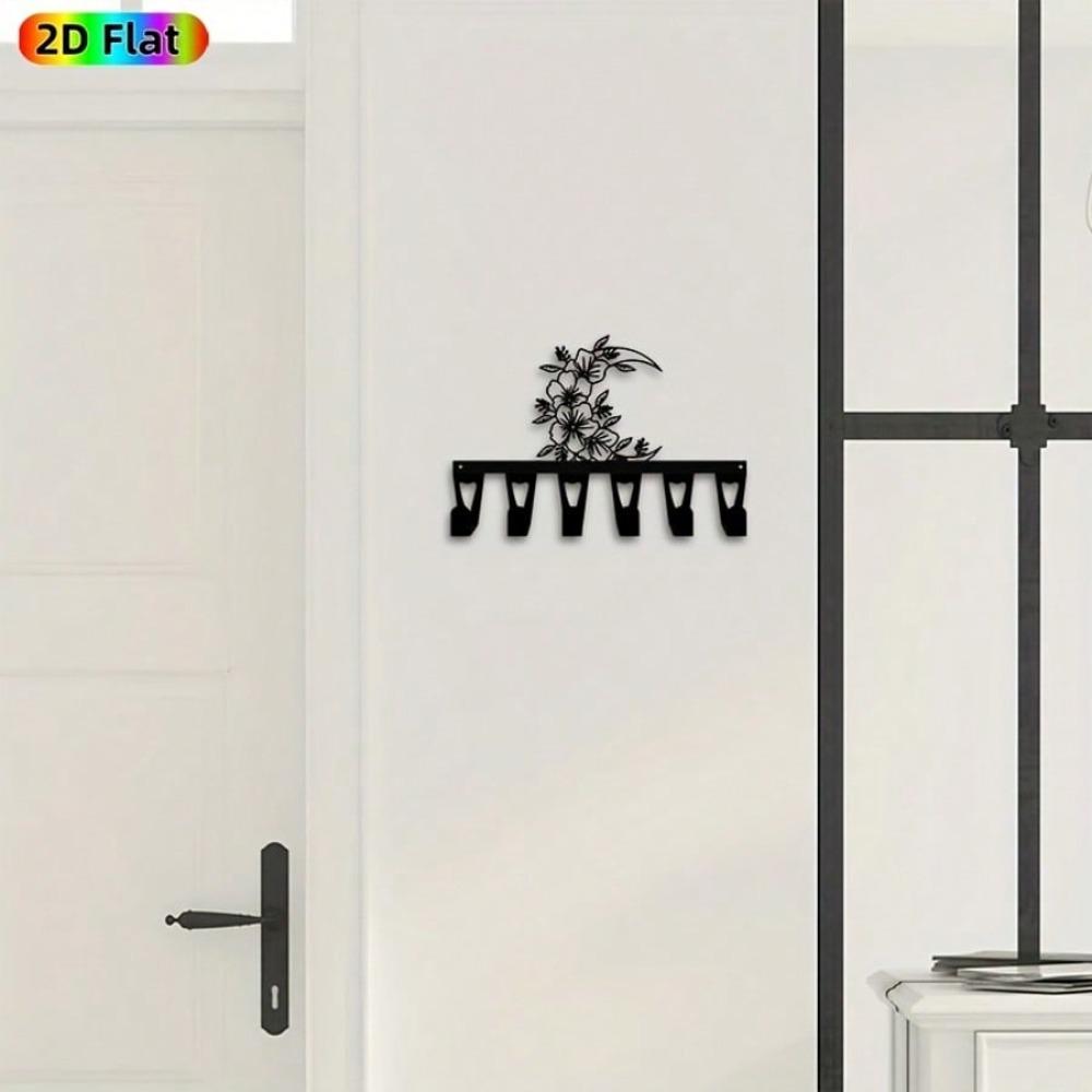 Metal Wall Art Sculpture 6 Hook Key Holder Flower Key Rack Iron Wall Decor for Entrance Hallway Bedroom Gift