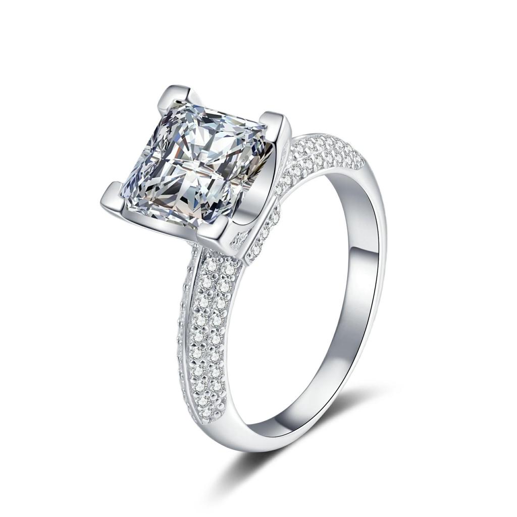 Sterling Silver S925 Moissanite Square Ring for Women - European & American Luxury High-End Festival Gift