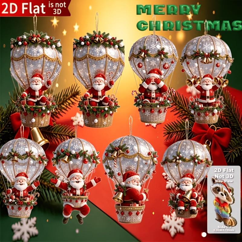 8Pcs Christmas Novelty Wooden Hanging Ornaments 8-Piece Set, Hot Air Balloon Santa Claus, Home Kitchen Atmosphere Decoration