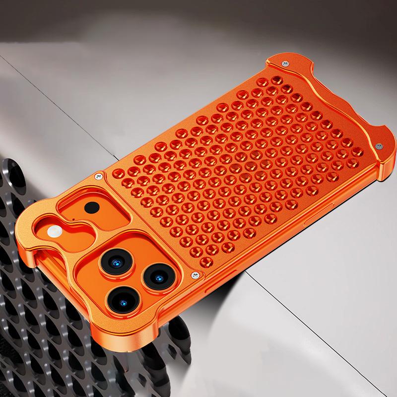 

Металевий чохол для телефону з тепловідведенням для iPhone 15 16 17 Air Pro Max Plus Охолоджуючий Ароматичний Безрамковий Порожнистий Алюмінієвий Чохол для Телефону iPhone 17 Pro Max помаранчевий