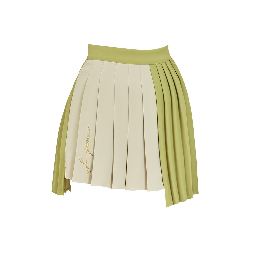 J Jane Asymmetrical Color Block Pleated Skirt (Olive Green)