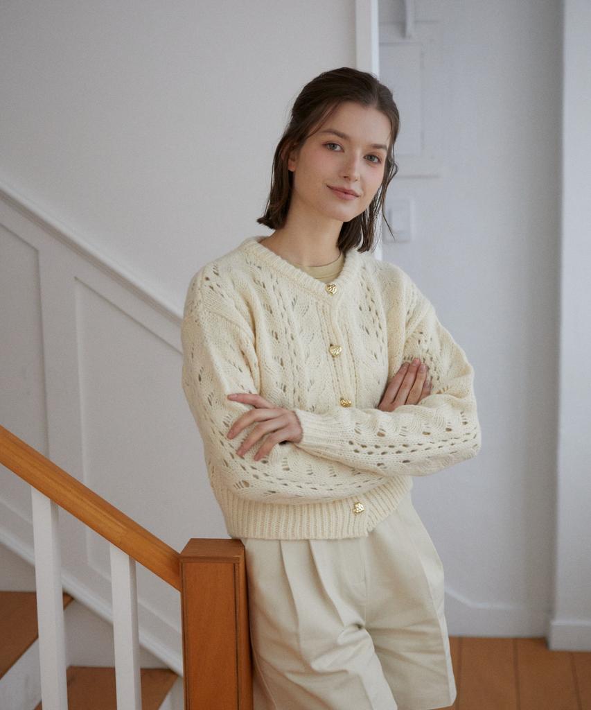 Wioe Heart Button Crochet Cardigan_Ivory