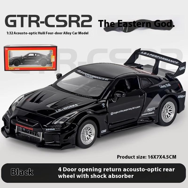 1/32 Scale Skyline Nissan GTR-CSR2 Alloy Sports Car Diecast Metal Model Sound & Light Toy Collect Display Ornament Gift for Boys
