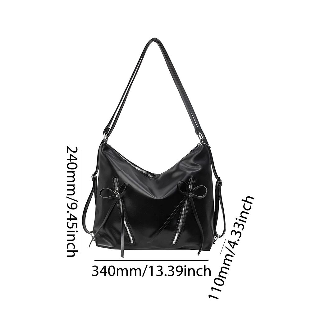 Cute Bow Underarm Bag PU Leather Designer Tote Bag Solid Color Casual Daypack with Zipper Satchel Purse for Women