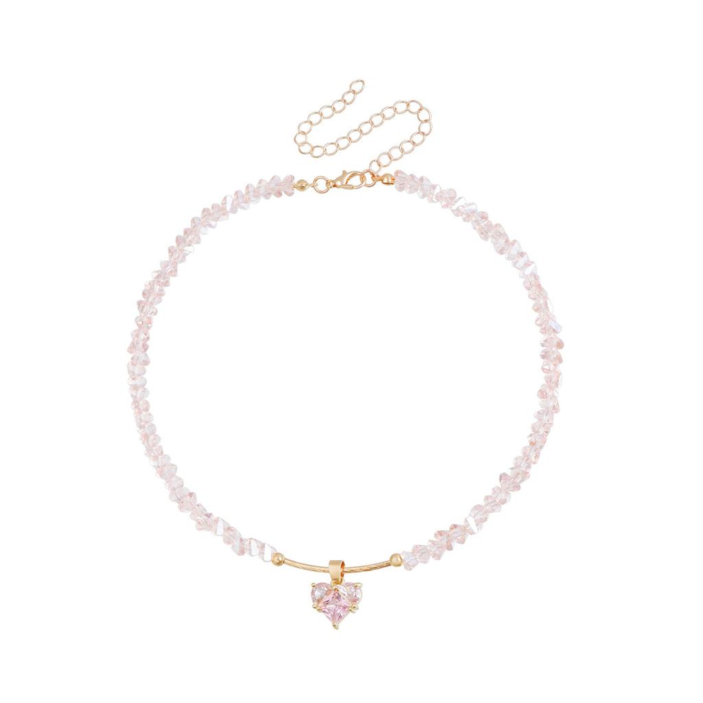 Handcrafted Glass Bead Love Crystal Pendant Necklace Elegant Design Clavicle Chain For Daily Wear And Special Occasions