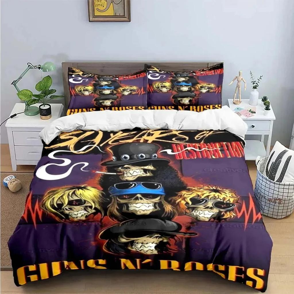 3D Print Guns N Roses GNR Band Retro Printed Bed Set Duvet Cover Pillowcase Bedding Set Linen Sheet Quilt Cover Queen King Size