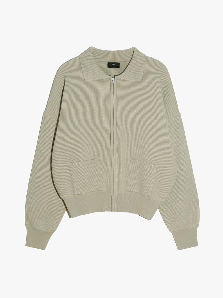ESN Basic Pocket Zip-Up Cardigan Soft Green