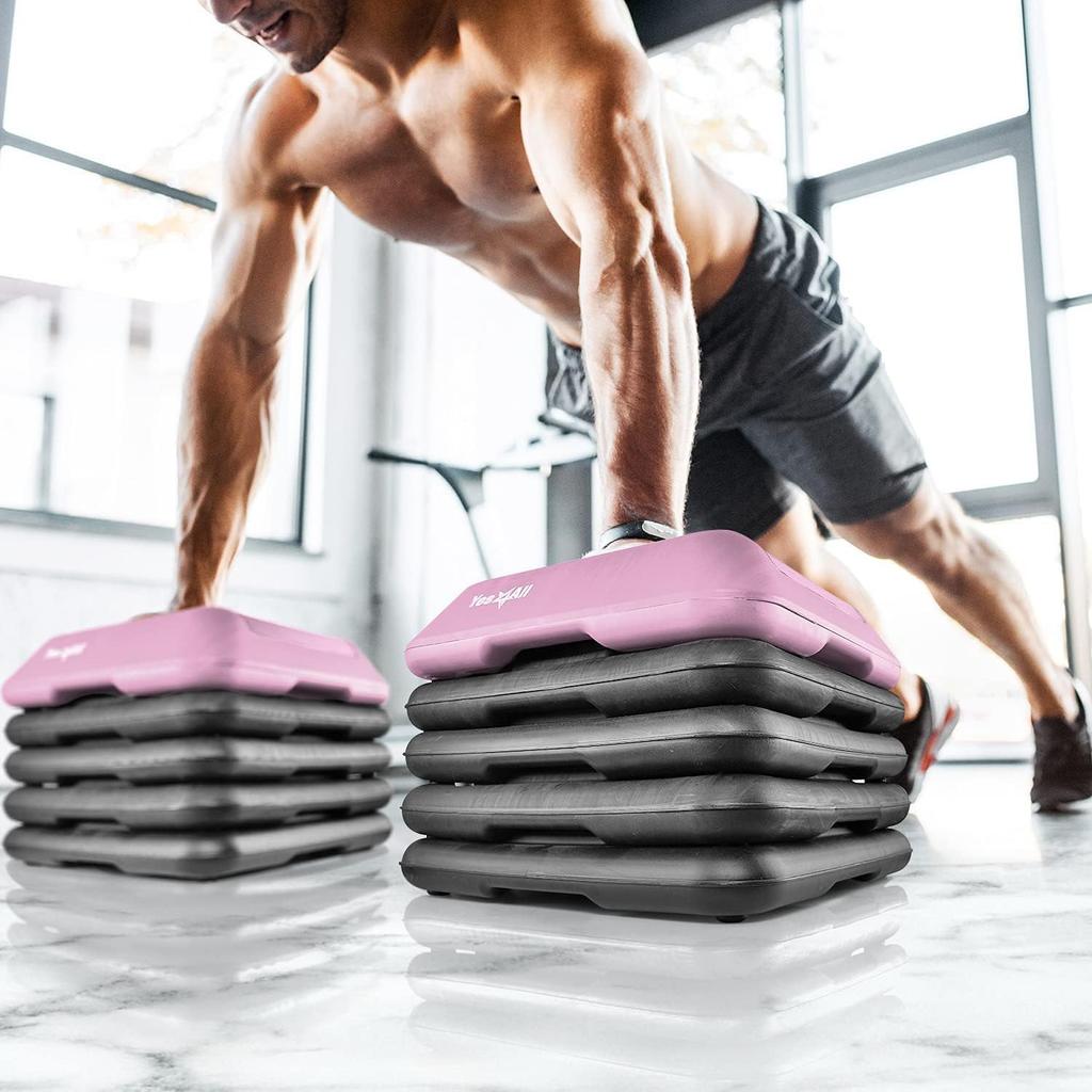 Yes4All Aerobics 41cm X 41cm X Single Step with 4 5 Height Imported from CXKW Platform, Pink/Gray, 10cm, Risers, Adjustments, Non-Slip, [Officially