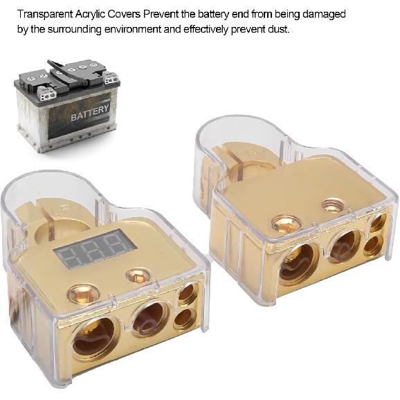 Autobatterie-Polklemmen-Set mit Digitalvoltmeter Standard 0/4/8/10 AWG-Lehre A (Gold)