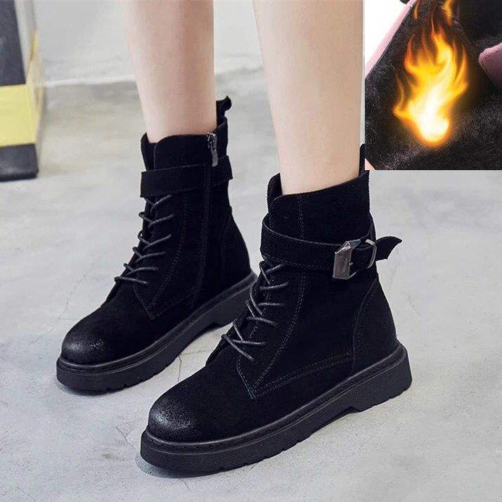 Korean version of Martin boots women's British retro short boots 2025 autumn and winter velvet flat-bottomed student recreational locomotive boots ver