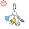 S925 Silver Princess Skirt Pumpkin Carriage Rose pendant bead Fit Bracelet DIY Jewelry Making For Women Gift