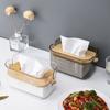 1pcs Nordic Minimalist Transparent Tissue Box Bamboo Lid Tissue Storage Box for Home Living Room Dining Table Paper Box