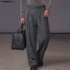 Mens Wide Leg Suit Pants High Waist Loose Fit Business Casual Trousers with Belt