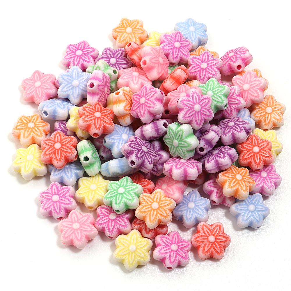 200pcs/lot Multiple Styles Plastic Beads Cat Flower Star Fish Shell Beads Loose Spacer Beads For Jewelry Making DIY Accessories