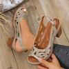 Sandali alla moda comodi con tacco alto, sandali estivi con punta arrotondata, sandali eleganti a bocca di pesce, sandali casual da donna