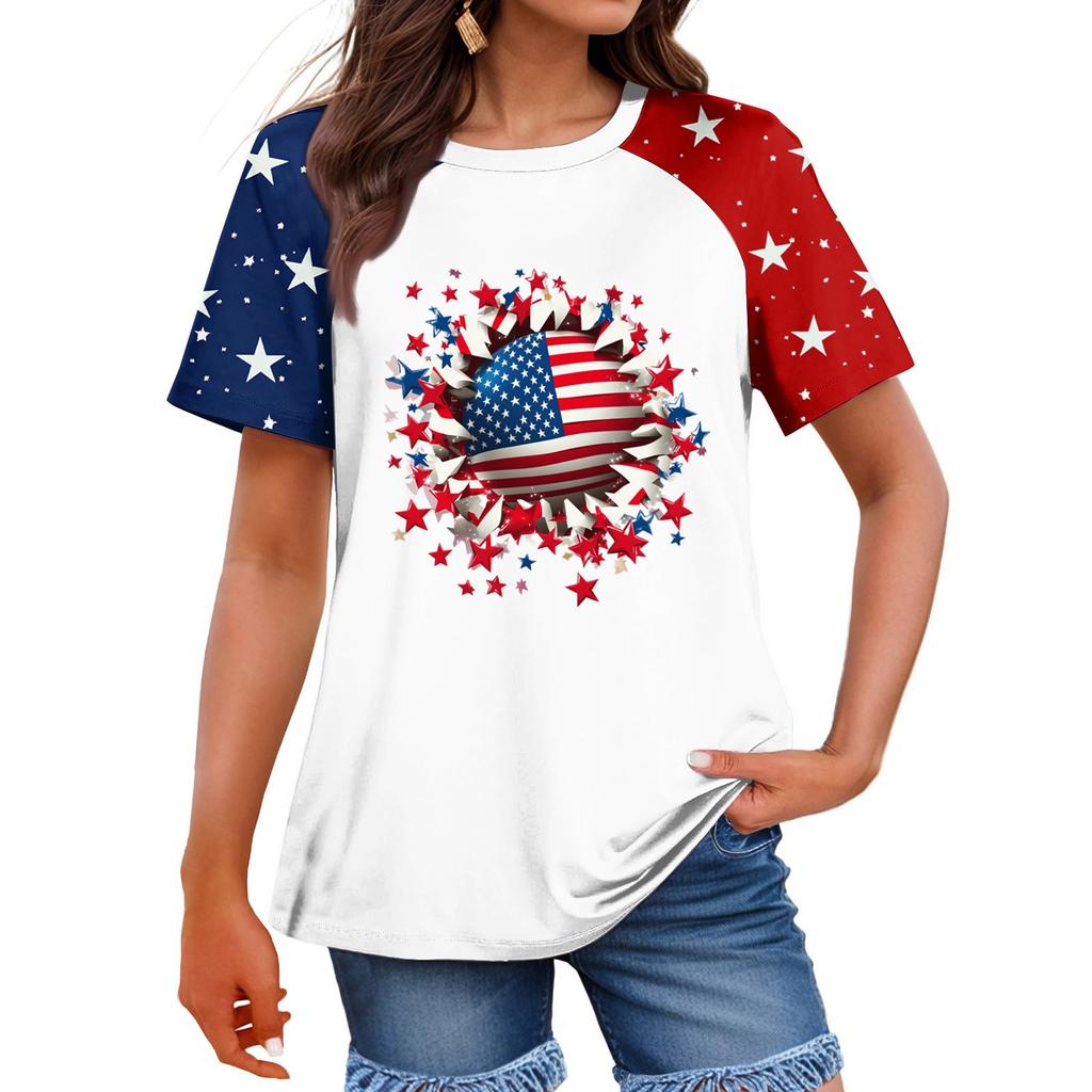 Women's Fashion Casual Printed Round Neck Raglan Sleeve T-Shirt Top T-Shirt Top Top