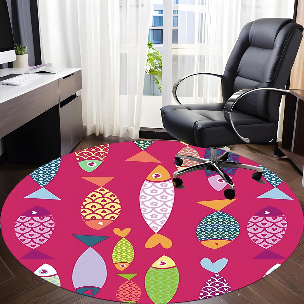 1pc Fishes Pattern Office Round Area Rug, Indoor Mat Suitable For Office, Under Office Chairs Bedroom Living Room Home Decor, Room Deco