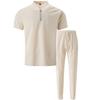 Summer 2025 Men's Waffle Knit Stand Collar Zipper Top and Long Pants Set - European & American Style