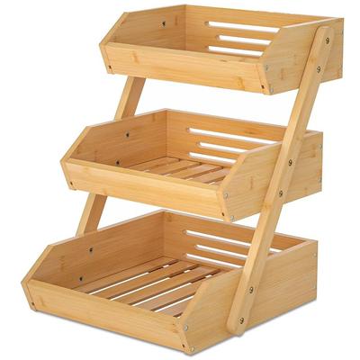 Large 3 Tier Bamboo Fruit Basket Stand for Kitchen Countertop – Fruit Holder – Suitable for Bread, Vegetables, Produce, Home Storage and Display