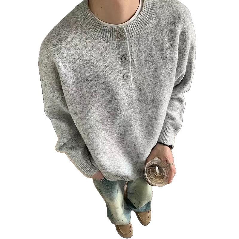 {Arctic fleece} knitted sweater for men and women of the same style, solid color loose autumn and winter crew neck warm sweater