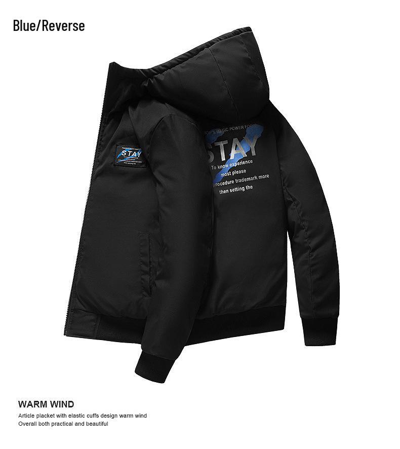 Men's Reversible White Duck Down Puffer Jacket: Short, Hooded, Solid Color, Warm, Windproof for Autumn and Winter